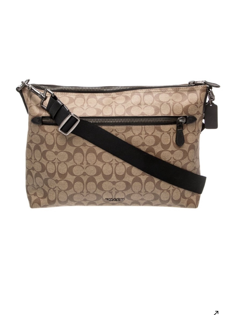 Coach Khaki Signature Printed Canvas Shoulder Bag with Black Adjustable Strap